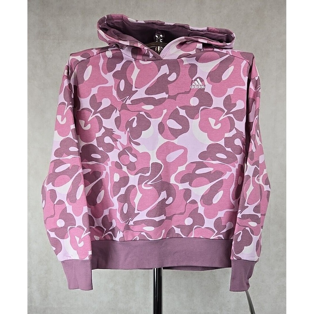NWT Adidas Girls Hoodie Size XL (16) Pullover Hooded Sweatshirt Logo Purple Pink